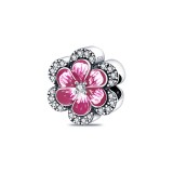 Cumpara ieftin Charm/talisman argint 925, JW1122, model floare alb/roz, placat cu rodiu
