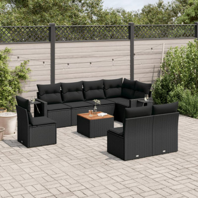 Set mobilier de gradina cu perne, 9 piese, negru, poliratan GartenMobel Dekor foto