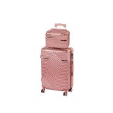 Set Valize Leziter TraveLux Urban IV Medie 68x45x25cm + Trusa ABS Negru Roz Somon Roti 360 Carcasa Rigida