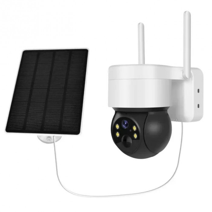 Camera inteligenta cu panou solar si baterie interna, Wifi 2.4 sau 5G , slot de card , Functie PTZ rotire 360, aplicatie mobil, M.D