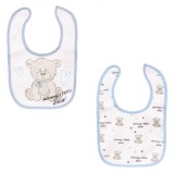 Set 2 Bavete Bebeluși, Model Urselet, Culoare Alb-Ciel, Fixare Scai, Impermeabile, Bumbac, Oem