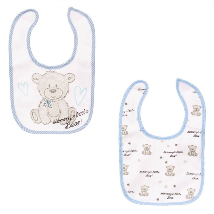 Set 2 Bavete Bebeluși, Model Urselet, Culoare Alb-Ciel, Fixare Scai, Impermeabile, Bumbac