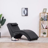 vidaXL Șezlong de masaj cu pernă, negru, piele artificială