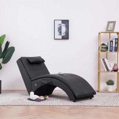 vidaXL Șezlong de masaj cu pernă, negru, piele artificială foto