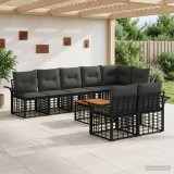 Cumpara ieftin Set de canapele de exterior 9 buc. 8-Locuri Negru si Gri inchis