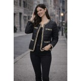 Jacheta dama neagra scurta cu guler rotund