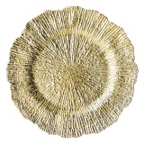 Platou Decorativ Crăciun, Rotund, Plastic, Culoare Auriu, Diametru 32.5cm