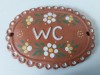 * Placa ceramica semn WC, pictata cu motive florale, 10x7cm