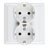 Priza schuko dubla Hoff Soft, incastrata, contact de protectie, 16A, alba