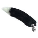 Dop Anal Metalic Cu Coada Blanita Negru + Alb, 40 cm