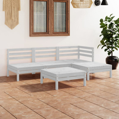 vidaXL Set mobilier de grădină, 5 piese, alb, lemn masiv de pin foto