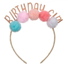 Bentiță Păr Party, Model Pompon, Multicolor, Inscripție &quot;Birthday Girl&quot;