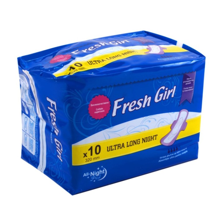 Absorbante Fresh Girl, Ultra Long Night, Set 10 Bucăți, Lungime 320 mm