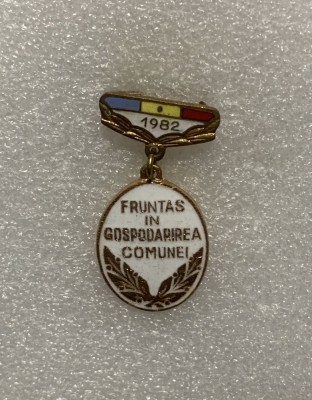 Insigna fruntaș &amp;icirc;n gospodărirea comunei 1982 foto