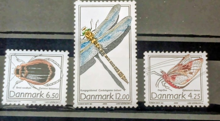 Danemarca 2003 insecte, g&acirc;ndac, efemeră serie 3v serie nestampilata