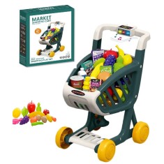 Cos de cumparaturi supermarket pentru copii cu sunete si lumini WePro Store, 41 de accesorii, fructe, legume, bani, 3 ani +