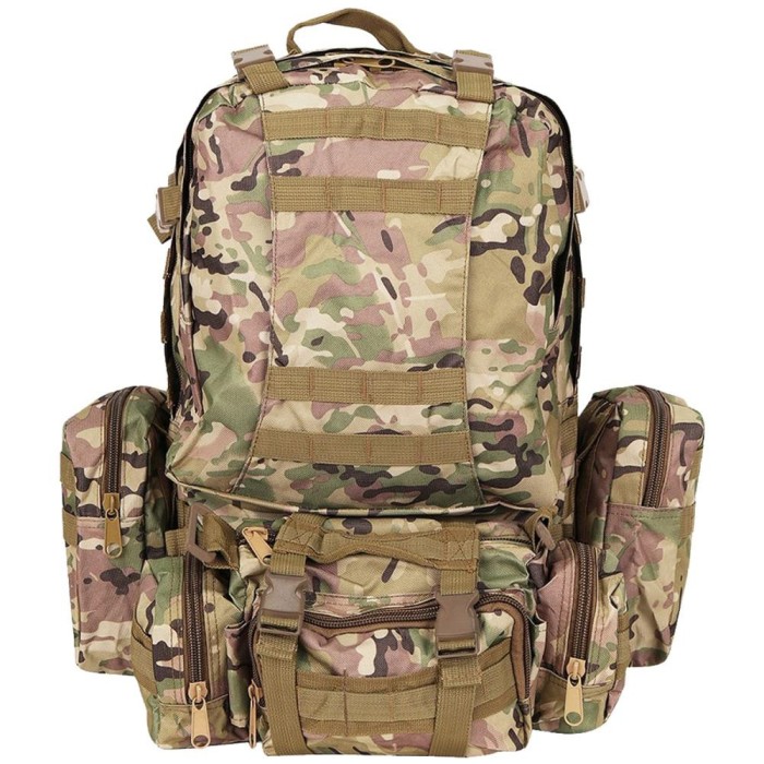 Rucsac Militar pentru Drumetii pe Munte, Volum 50 L, 2+3 Compartimente, Impermeabil, Culoare Verde Camuflaj