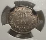 50 Bani 1873 Argint, Romania, NGC AU55, rotatie moneda