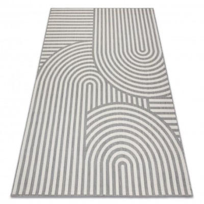 Covor sisal Flat 49376637 Cercuri dungi gri / crem, 200x290 cm foto
