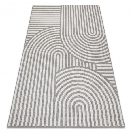 Covor sisal Flat 49376637 Cercuri dungi gri / crem, 200x290 cm
