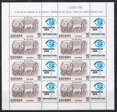 Spania 1983-Ziua Timbrului-Expo. Internationala Filatelica ESPANA 84,MC de 8,MNH foto