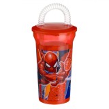 Pahar Plastic Spiderman, Capac &amp; Pai Flexibil, Capacitate 0,4L, Multicolor, Oem