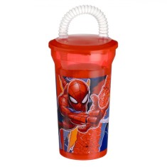 Pahar Plastic Spiderman, Capac &amp; Pai Flexibil, Capacitate 0,4L, Multicolor