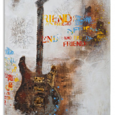 Tablou decorativ Guitar Art, Mauro Ferretti, 90x120 cm, pictat manual, canvas/lemn de pin