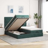 vidaXL Cadru de pat otoman cu saltele Verde &icirc;nchis 160x200cm catifea 3314636