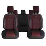 Cumpara ieftin Set Huse Scaune Auto Panda Belek, material textil cu piele ecologica, cu fermoare pentru bancheta rabatabila, visiniu cu negru, 11 piese