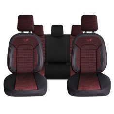 Set Huse Scaune Auto Panda Belek, material textil cu piele ecologica, cu fermoare pentru bancheta rabatabila, visiniu cu negru, 11 piese foto