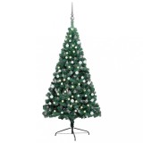 VidaXL Jumătate brad Crăciun artificial cu set globuri verde 210 cm