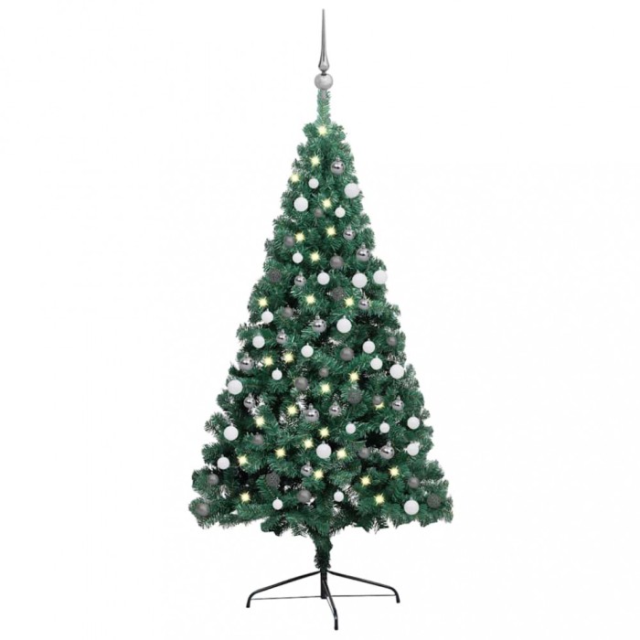 vidaXL Jumătate brad Crăciun artificial cu set globuri verde 210 cm