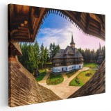 Tablou canvas Manastirea Barsana, Maramures, Romania, albastru, maro 1166 Tablou canvas pe panza CU RAMA 20x30 cm