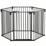 PawHut Poartă de Siguranță Pliabilă cu 6 Secțiuni pentru C&acirc;ini cu Sistem Automat de Blocare și &Icirc;nchidere, 362,5x2x76 cm, Negru | Aosom Romania