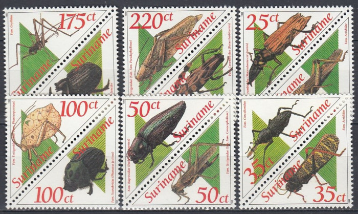 Surinam 1993 - INSECTE - Serie 12 valori triunghiulare - MNH