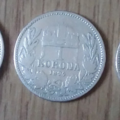 Lot 3 monede argint 1 korona Austro-Ungaria 1893, 1894 și 1895