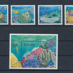 TUVALU-1998-Viata marina-CORALI-Serie completa de 4 timbre si colita MNH