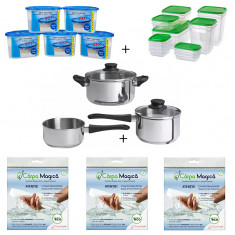 Set oale 5 piese, inox + Set caserole plastic, 17 piese + 3 x Carpa magica geamuri + Set 5 absorbante umiditate foto