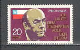D.D.R.1974 1 an moarte P.Neruda-scritor PREMIUL NOBEL SD.398, Nestampilat
