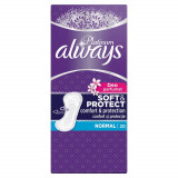 Absorbante zilnice parfumate Always Platinum Soft&amp;Protect Normal, 20 bucăți, P&amp;G