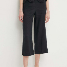 United Colors of Benetton pantaloni din in culoarea negru, drept, high waist