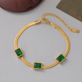 Cumpara ieftin Brățară Elegantă Femei, Inox Placat Aur 14K, Cu Zirconiu Verde Strălucitor