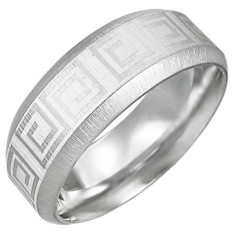 Inel din oțel cu cheie grecească, margini oblice - Marime inel: 67