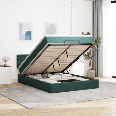 vidaXL Cadru de pat otoman cu saltea verde &amp;icirc;nchis 140x200cm catifea 3312773 foto