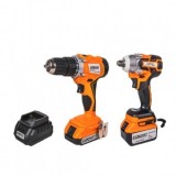Set bormasina percutie si cheie impact cu acumulatori 2Ah,4Ah, motor fara perii
