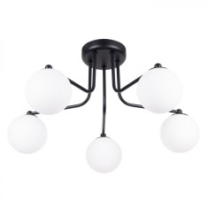 Candelabru Astral Negru/Alb Din Oțel/Sticlă Cu 5 Becuri Geometric Minimalist De Interior