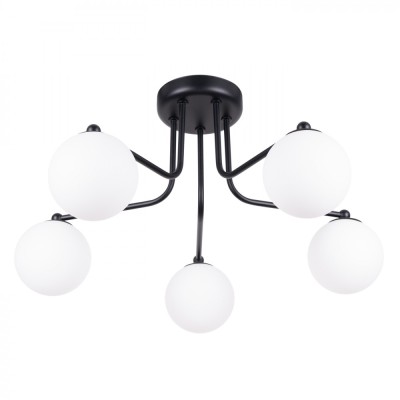Candelabru Astral Negru/Alb Din Oțel/Sticlă Cu 5 Becuri Geometric Minimalist De Interior foto