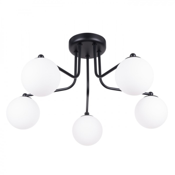 Candelabru Astral Negru/Alb Din Oțel/Sticlă Cu 5 Becuri Geometric Minimalist De Interior
