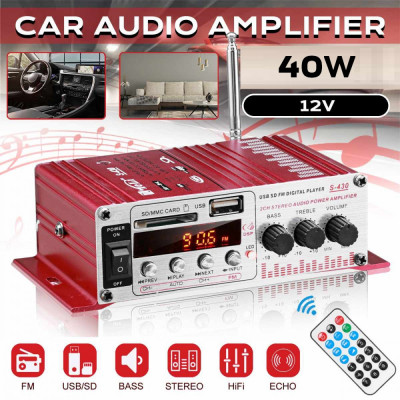 MINI amplificator auto, stereo, 12V, 40 W, radio FM, citire USB sau card SD, cu telecomanda AVX-MRS430 foto